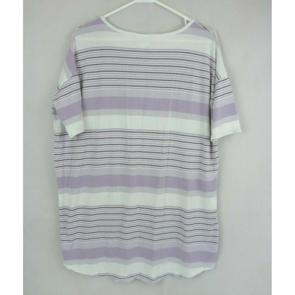 LuLaRoe Irma Tunic Purple & White Striped Textures Shirt Size XS - Picture 2 of 3